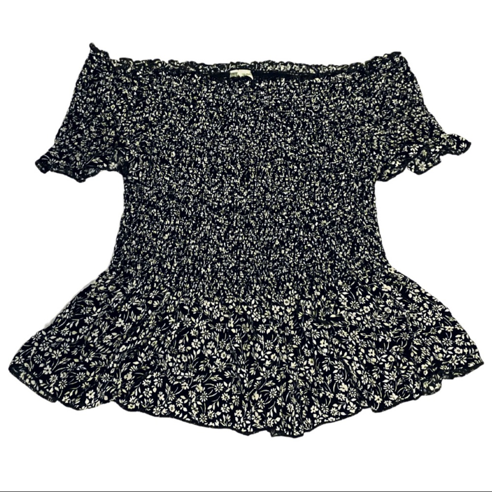 Cropped Smocked Black Off The Shoulder Top